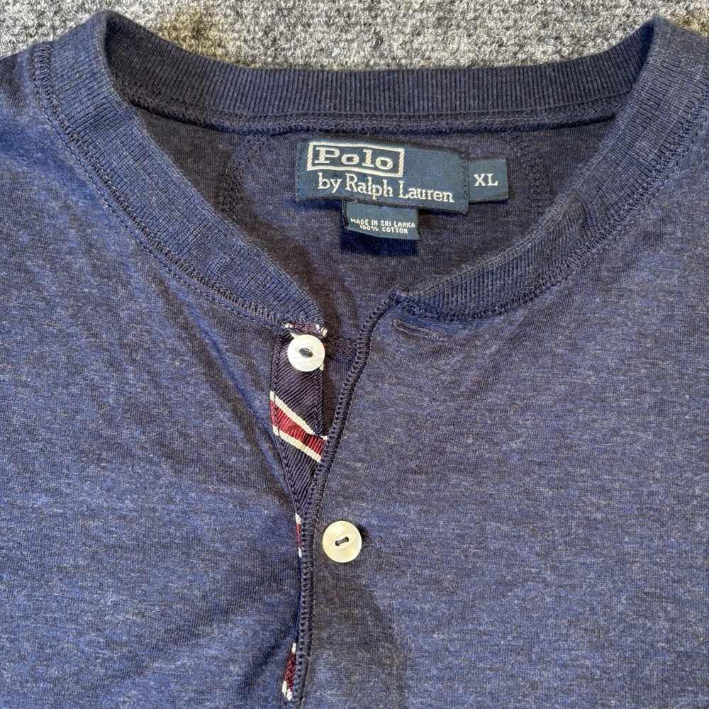 Polo Ralph Lauren Men's Navy Blue Cotton Thermal Henley Shirt Long Sleeve XL‎ - Picture 3 of 6